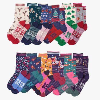12 Day Christmas Advent Calendar Woodland Animals Bamboo Socks Women's, 2 of 3