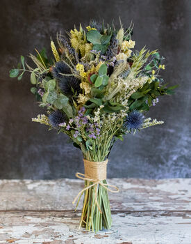Dried Flower Wedding Bouquet With Dried Thistles, 2 of 5