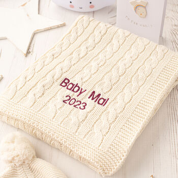 Cream Cable Baby Blanket And Hat Gift Set, 2 of 10
