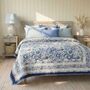 Indigo Blue And White Floral Indian Block Printed Cotton Bed Quilt, thumbnail 2 of 9