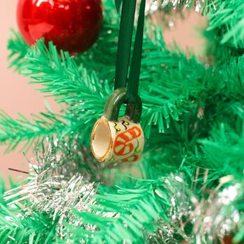 Hand Painted Mini Ceramic Mug Christmas Ornament With Candy Cane, 3 of 5