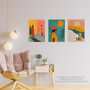 Set Three Wall Art Prints African Sun Summer Teal Warm, thumbnail 3 of 7