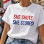 She Shots She Scores England Football T Shirt, thumbnail 2 of 3