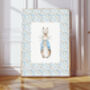 Bunny Rabbit Blue Nursery Art Print, thumbnail 1 of 3