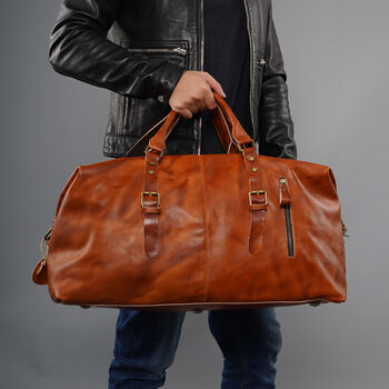 Genuine Leather Holdall In Russet Brown, 2 of 12