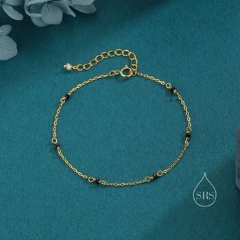 Sterling Silver 2mm Black Spinel Beaded Satellite Chain Bracelet, 3 of 12