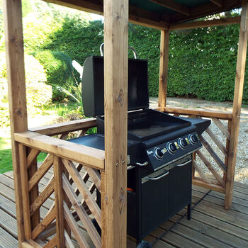 Wooden Garden BBQ Shelter With Trellis Sides, 7 of 7