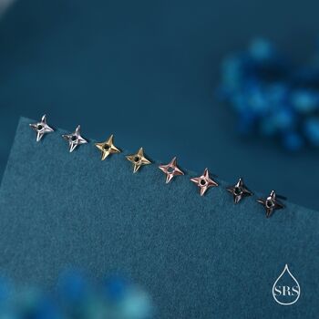 Ninja Shuriken Star Stud Earrings In Sterling Silver, 6 of 11