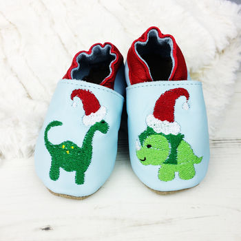 Personalised Christmas Dinosaur Baby Shoes, 2 of 8