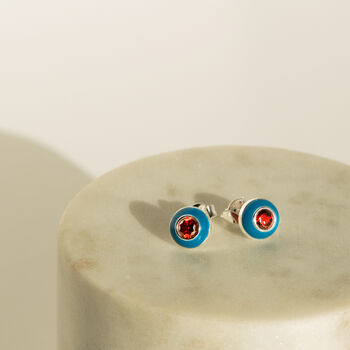 Sterling Silver Blue And Red Enamel Stud Earrings, 2 of 11