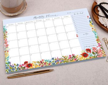 Blue Floral Monthly Desk Planner Pad, 2 of 4