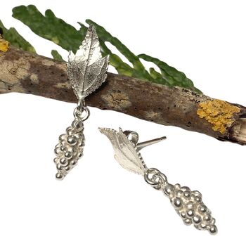 Elvish Leaf And Berry Earrings, Silver Nature Earrings, 4 of 6