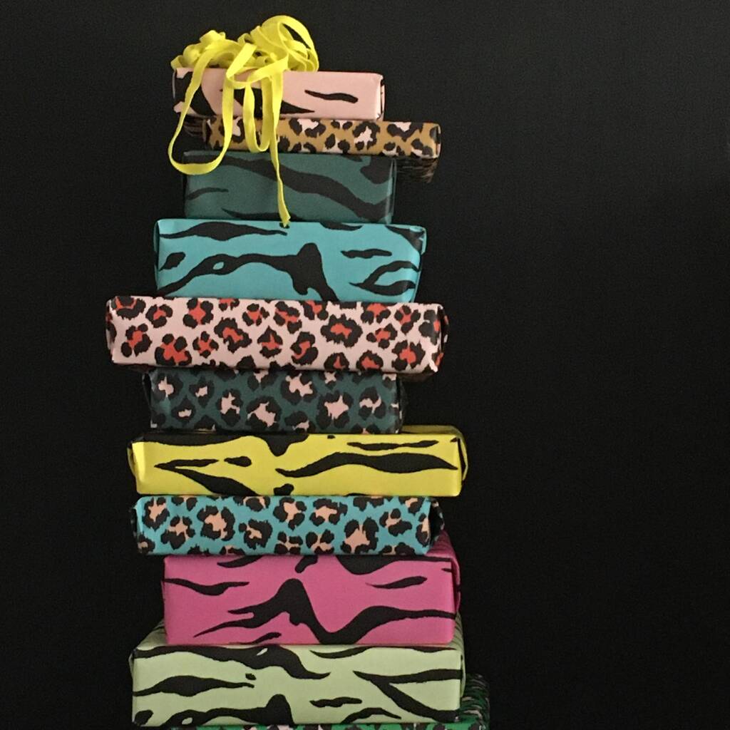 Teal Pale Pink Leopard Print Wrapping Paper Two Sheets By Petra Boase