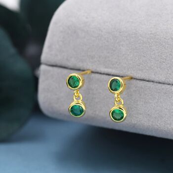 Emerald Green Double Cz Dangle Stud Earrings, 4 of 11