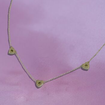 Triple Peridot Heart Charm Necklace, 7 of 8