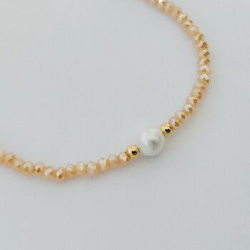 Beaded Choker Necklace Featuring Beige Beads And A Faux Pearl, 2 of 2