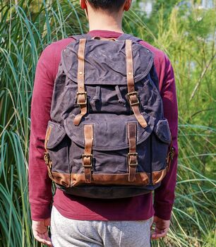 Waxed Canvas Water Repellent Backpack, 5 of 12