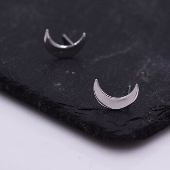 Sterling Silver Crescent Moon Stud Earrings, 3 of 9