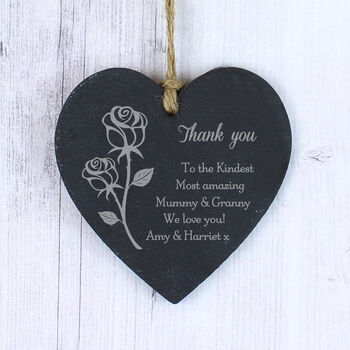 Personalised Rose Slate Heart Hanging Decoration, 2 of 5