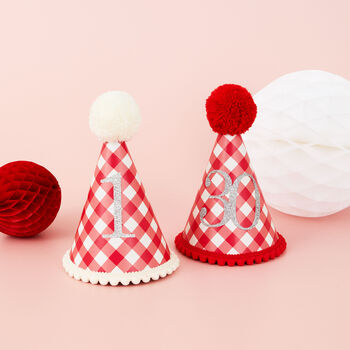 Red Gingham Any Age Birthday Party Hat, 3 of 5