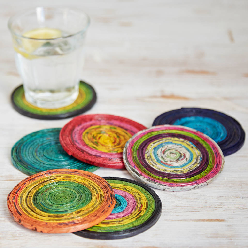 Recycled Newspaper Set Of Six Coasters, 1 of 11