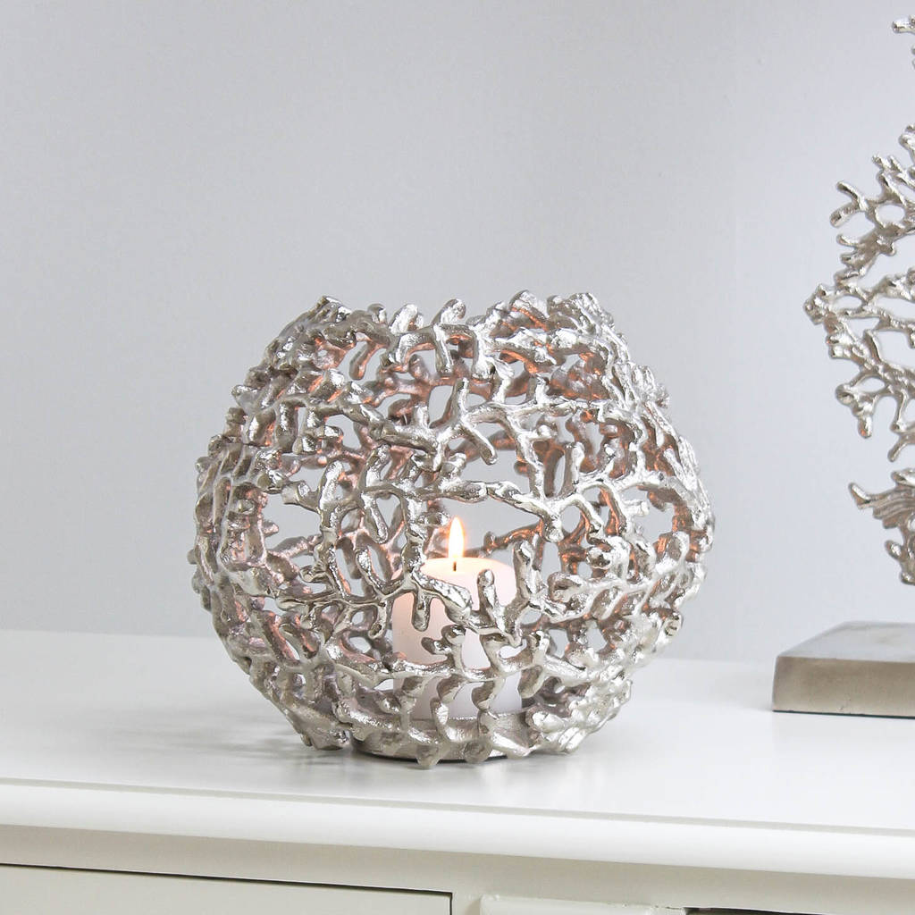Silver Round Coral Candle Holder By Marquis & Dawe
