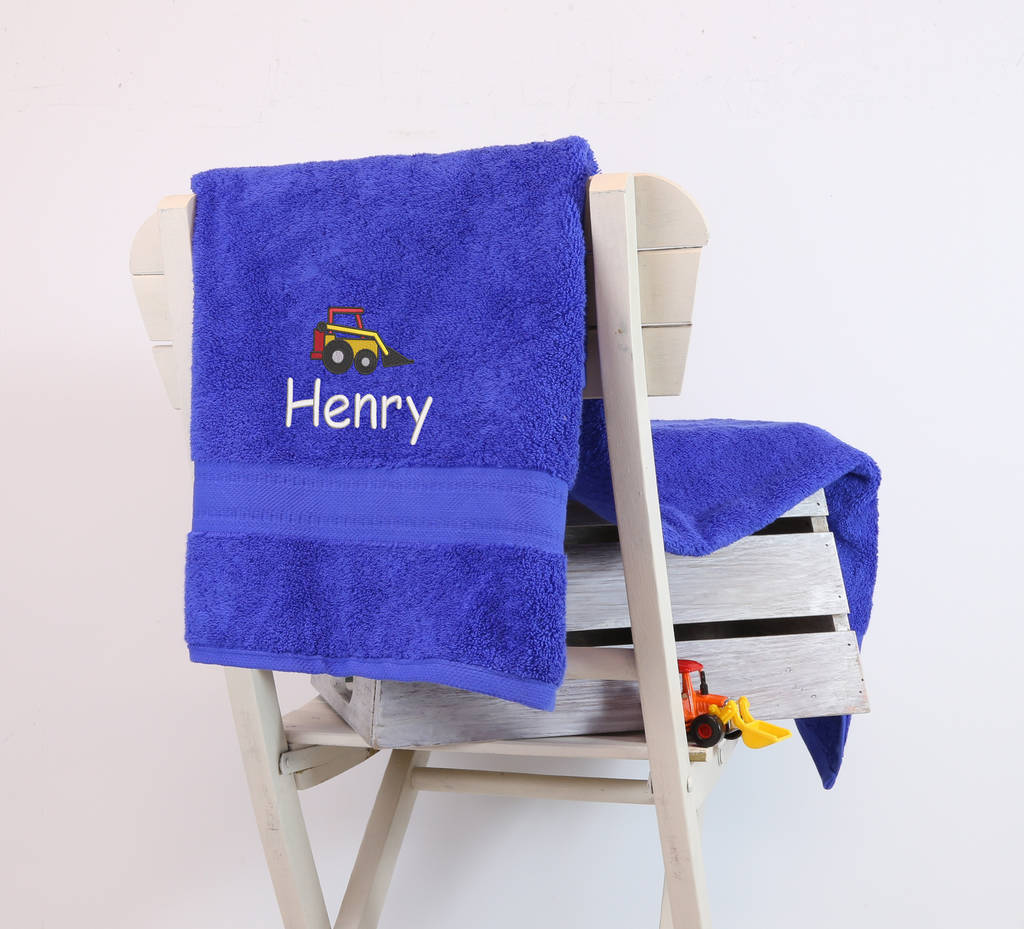 kids personalised digger bath towel by duncan stewart