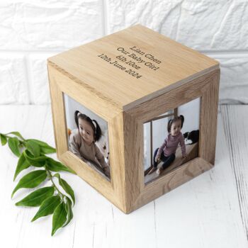 Personalised Oak Photo Cube Keepsake Box, 2 of 6