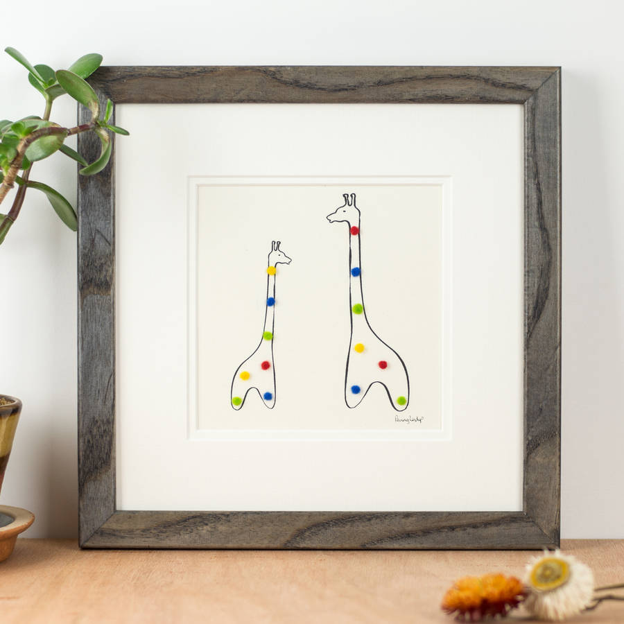 nursery giraffes personalised hand finished art print by penny lindop