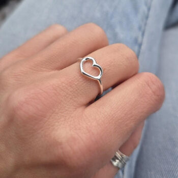Sterling Silver Open Love Heart Band Stacking Ring, 2 of 6