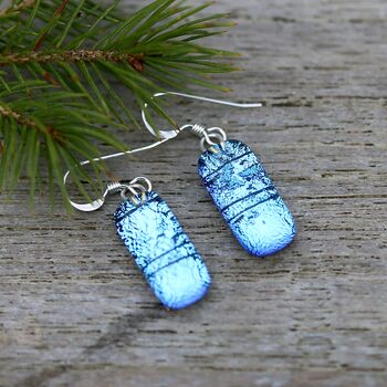 Blue Dichroic Glass Sterling Silver Drop Earrings, 5 of 12