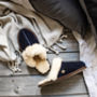 Navy Sheepskin And Suede Slippers, thumbnail 1 of 7