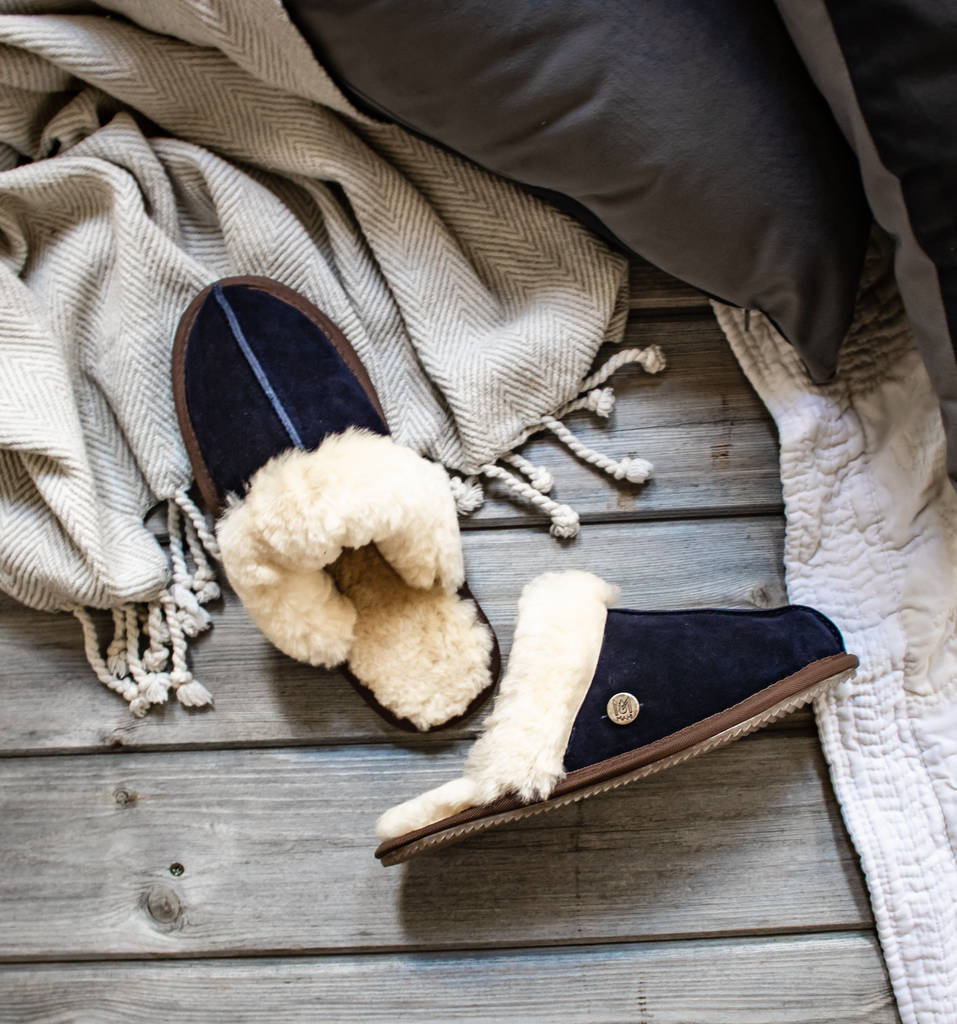 Navy Sheepskin And Suede Slippers, 1 of 7
