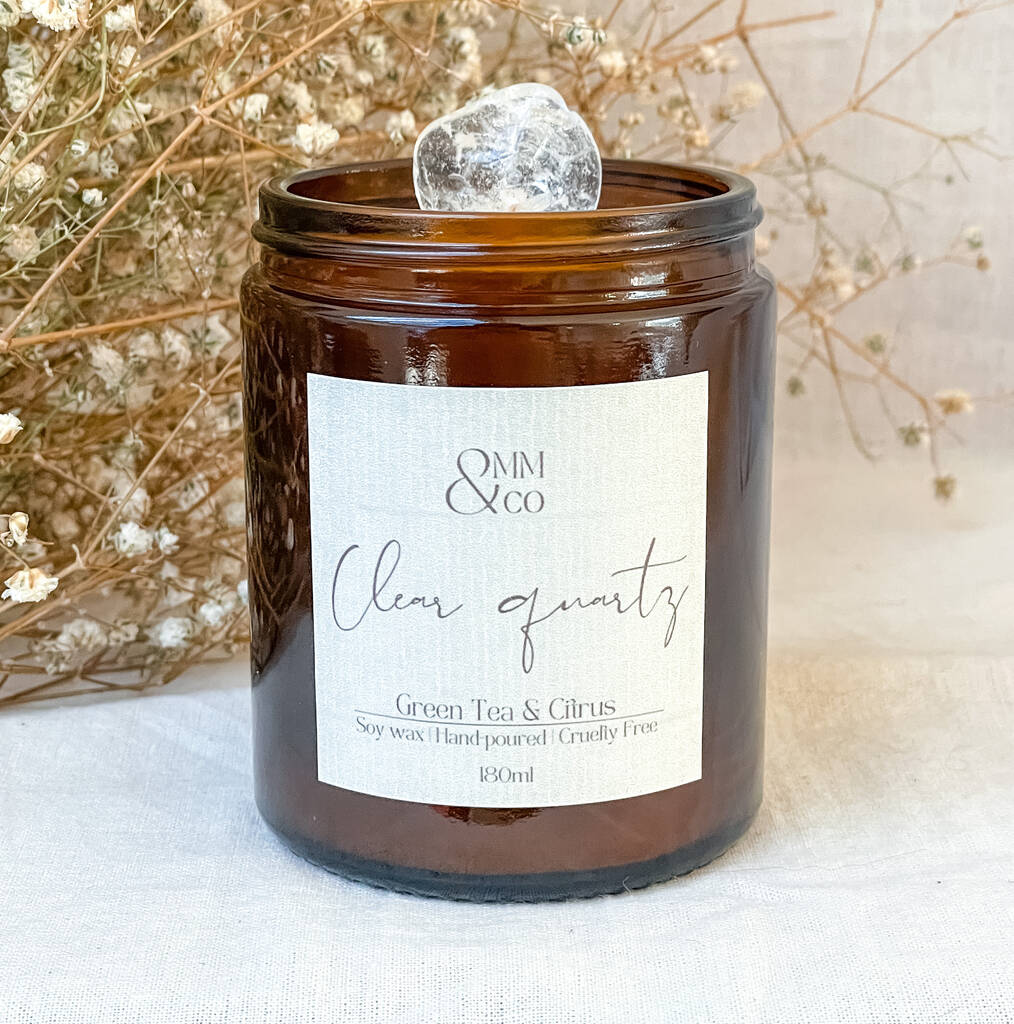 Clear Quartz Crystal Infused Soy Candle By Omm & Co
