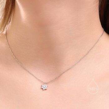 Sterling Silver Tiny Cz Flower Necklace, 6 of 10