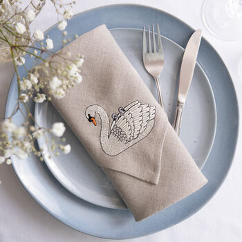 Set Of Two Embroidered Swan Napkins, 5 of 9