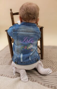 Personalised Embroidered Floral Name Denim Jacket, 5 of 7