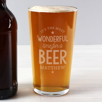 Personalised Wonderful Time For A Beer Pint Glass Gift Boxed – Funny Christmas Gift Idea, 2 of 4