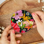 Round Coaster Floral Poppies Black Heat And Stain Proof, thumbnail 5 of 10