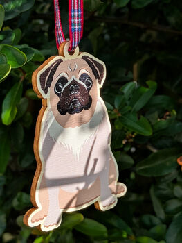 Pug Hanging Wooden Christmas Decoration, 5 of 6