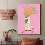 Custom Boho Dress Woman Holding Flowers Art Print, thumbnail 6 of 9