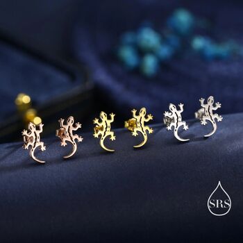 Sterling Silver Salamander Stud Earrings, 2 of 12