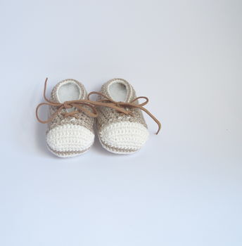 Hand Crochet Leather Laced Baby Shoes, 6 of 7