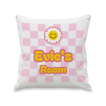 Personalised Pink Check Cushion For Girls’ Bedroom, 4 of 4