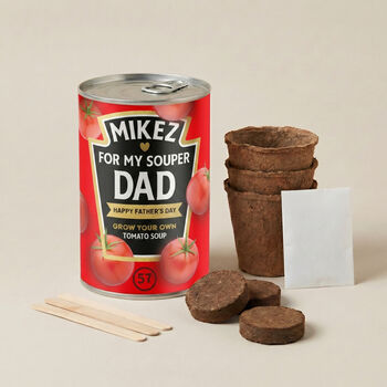 Personalised Soup Er Dad Grow Your Own Tomato Plant Kit, 2 of 3