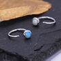 Sterling Silver Blue Or White Opal Huggie Hoop Threader Earrings, thumbnail 1 of 11