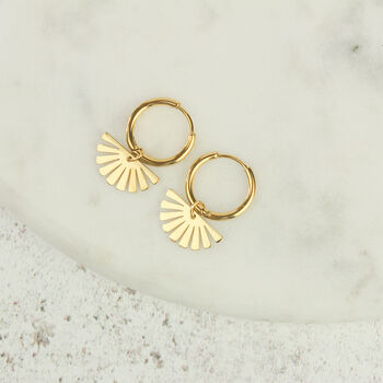 Geometric Fan Golden Hoop Earrings, 5 of 7
