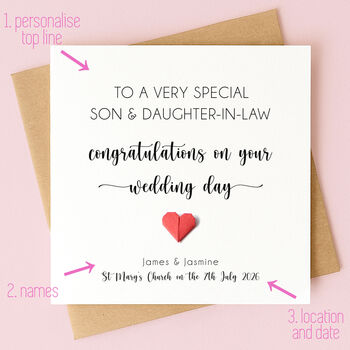 Personalised Wedding Day Card For Son Or Daughter, 2 of 7