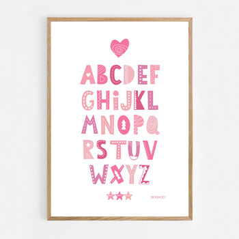 Alphabet Pink Scandi Nursery Print, 5 of 5
