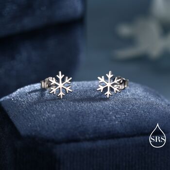 Sterling Silver Dainty Snowflake Stud Earrings, 5 of 12